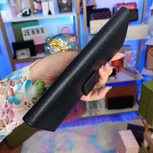 Vintage Gucci Dark Midnight Blue Wax Calf Leather Gold Turn Lock Wallet w/Box - Picture 6 of 16